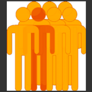Icons of 7 orange stick men with one standing out in a darker orange