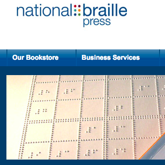 National Braille Press logo and menu options from website home page