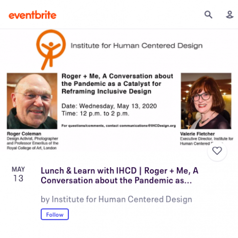 Screenshot of Eventbrite cover page showing Roger Coleman and Valerie Fletcher